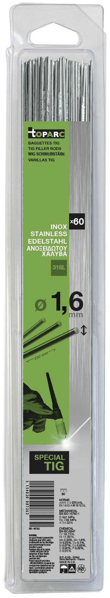 Schweissstäbe WIG für Edelstahl (INOX 316LSi)