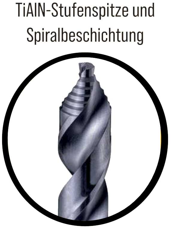 Spiralbohrer HSS-Co5% mit TiAlN-Stufenspitze, DIN 338