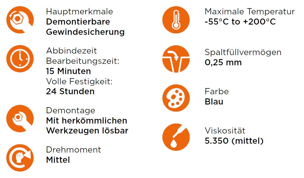 Demontierbare Gewindesicherung mittelviskos OneBond 116 50 ml 78072764220 Loctite 243 medium