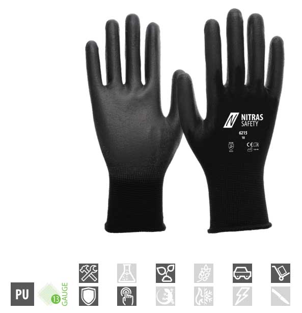 Nylonhandschuh NITRAS 6215, PU-beschichtet, schwarz