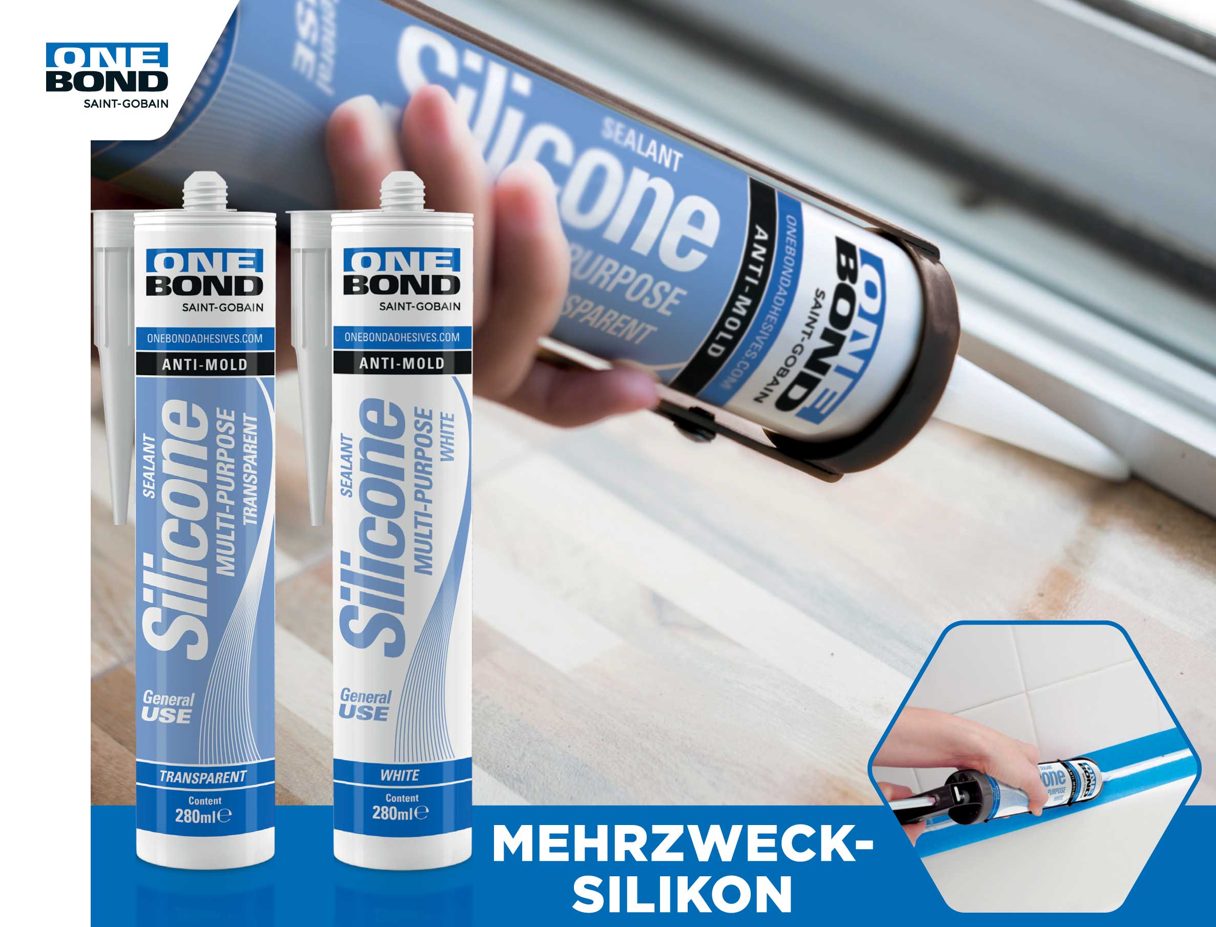 Mehrzweck-Silikon OneBond Schimmelresistent, Kartusche à 280 ml