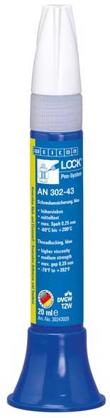 Schraubensicherung WEICONLOCK mittelfest AN 302-43, 0.25 mm, blau, Ø max. M36, mit Trinkwasser- und DVGW-Zulassung 30243020