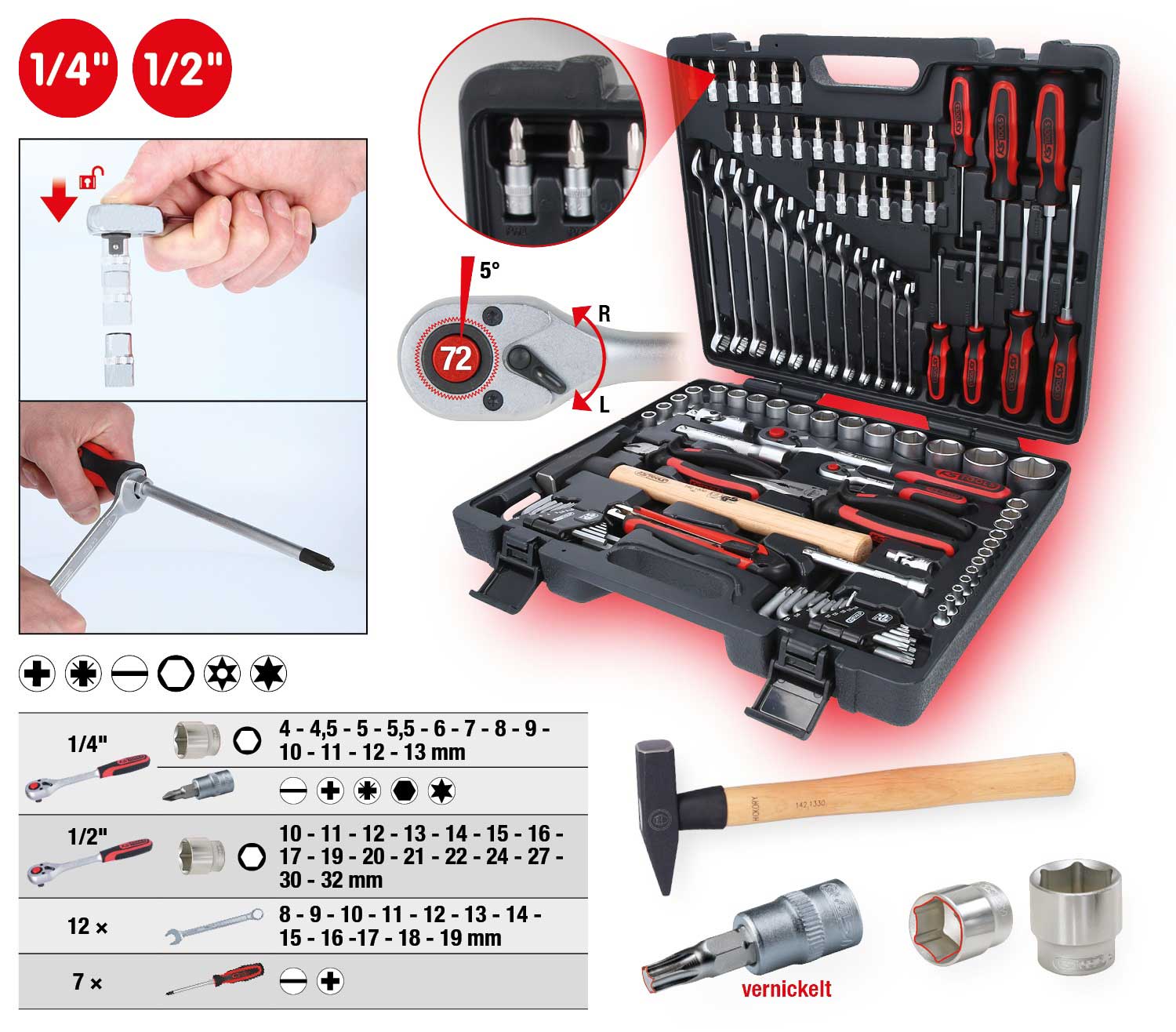 Univerlsal-Werkzeug-Satz KS-TOOLS CLASSIC 1/4"+1/2", 97-tlg