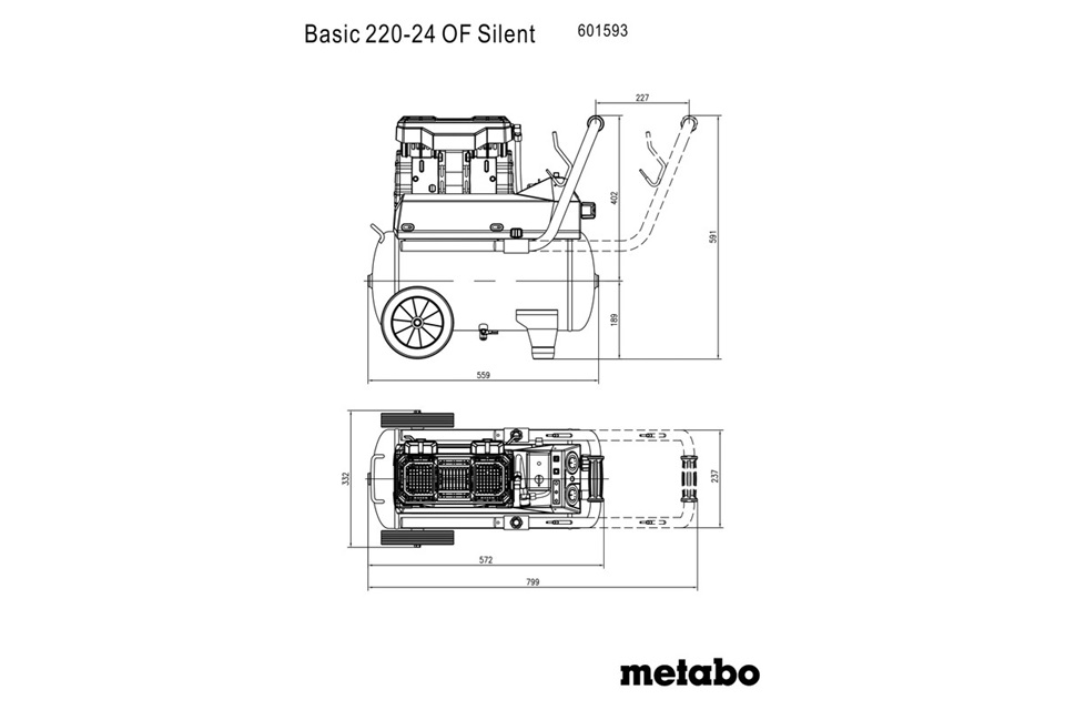 Kompressor Basic Metabo 220-24 OF Silent 601593180 Abmessungen
