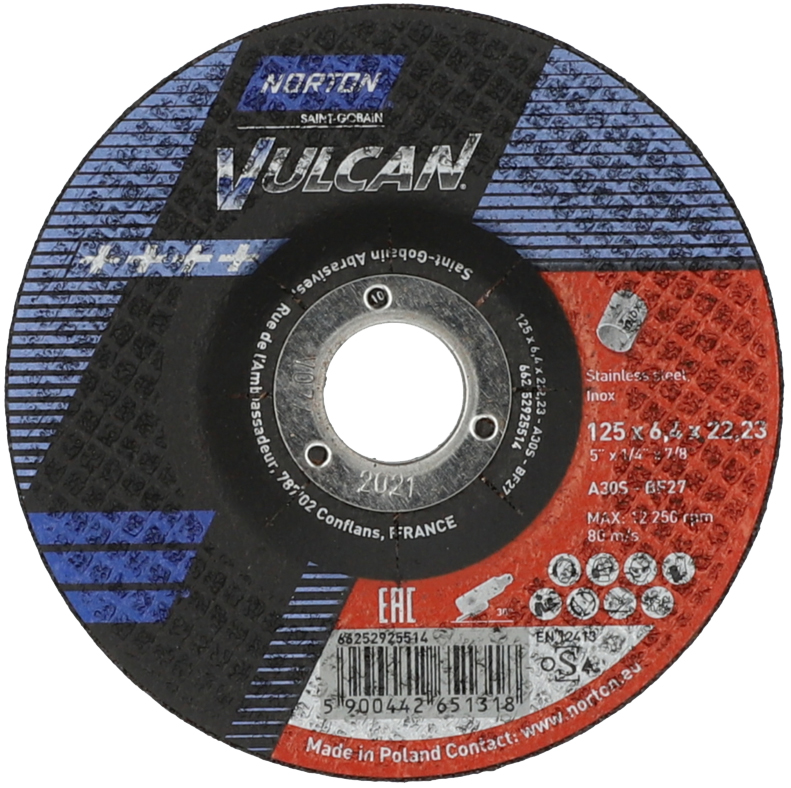 Schruppscheibe NORTON VULCAN für Chromstahl (Inox)