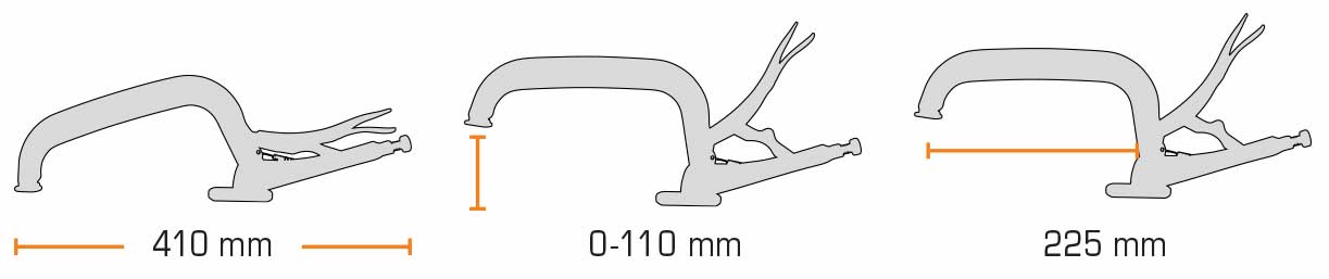 Maschinen-Tischspanner Scangrip Nr. 132, 410 mm, mit verlängertem Arm (extra lange Ausladung)